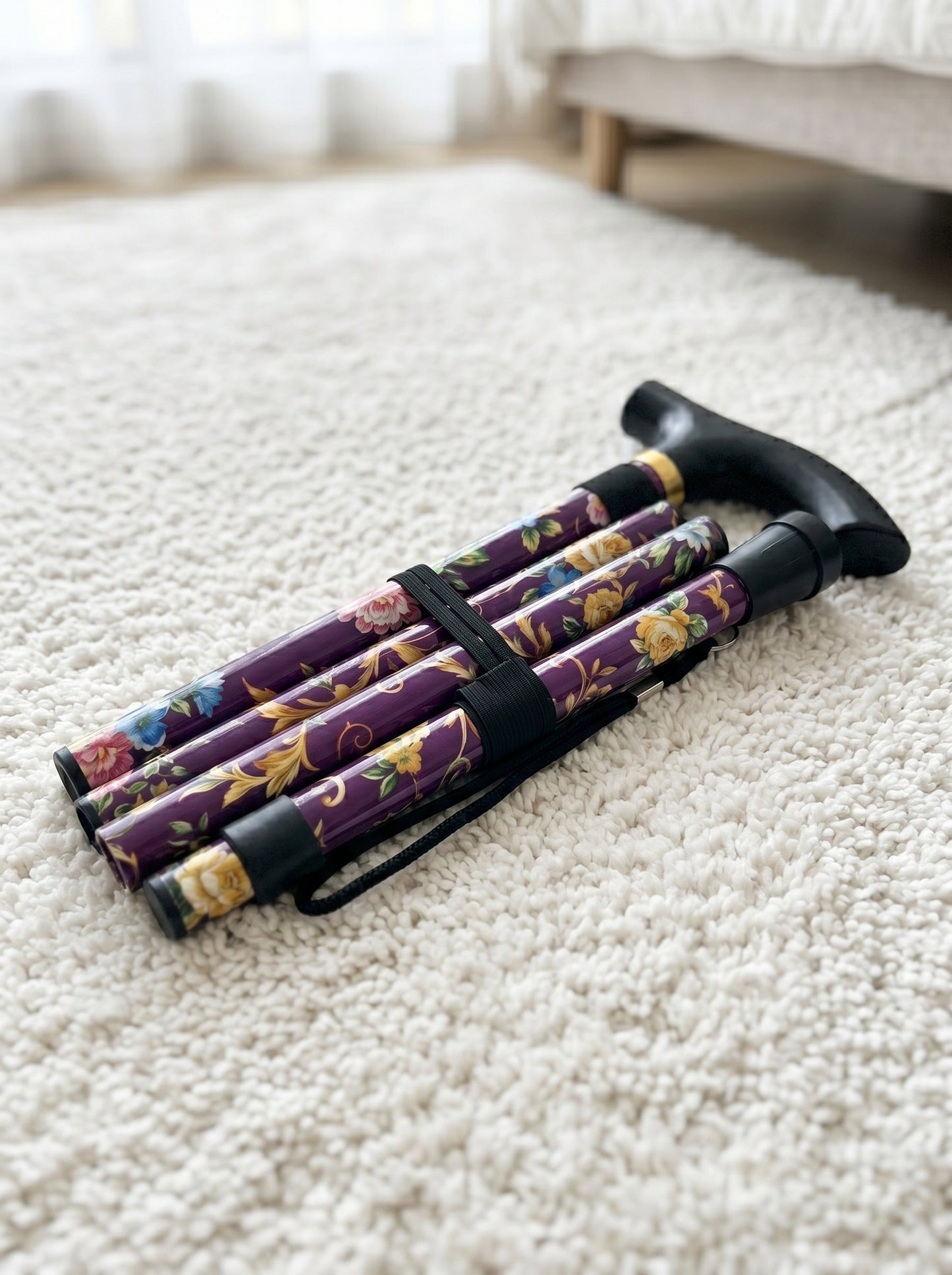 Luxury Folding Walking Cane "Purple Flowers" - Adjustable & Lightweight Aluminum