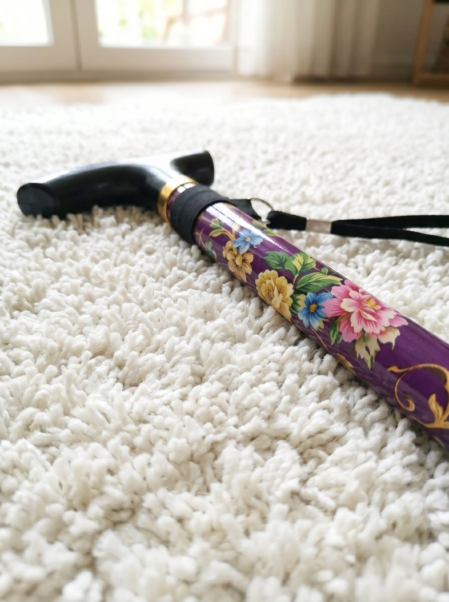 Luxury Folding Walking Cane "Purple Flowers" - Adjustable & Lightweight Aluminum