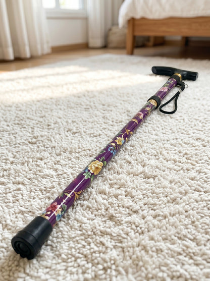 Luxury Folding Walking Cane "Purple Flowers" - Adjustable & Lightweight Aluminum