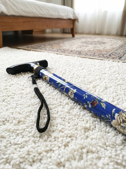 Luxe Opvouwbare Wandelstok "Blauwe Bloemen" - Verstelbaar & Lichtgewicht Aluminium