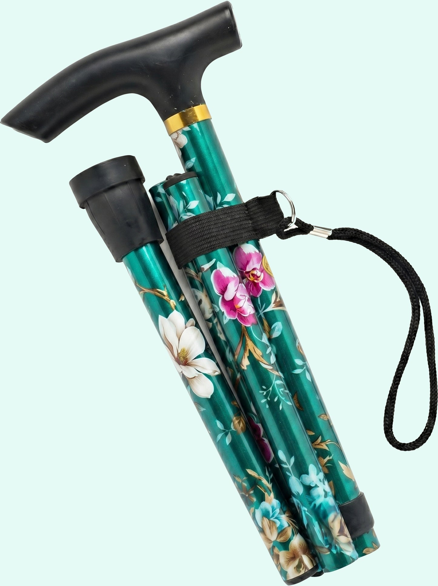 Luxe Opvouwbare Wandelstok "Groene Bloemen" - Verstelbaar & Lichtgewicht Aluminium
