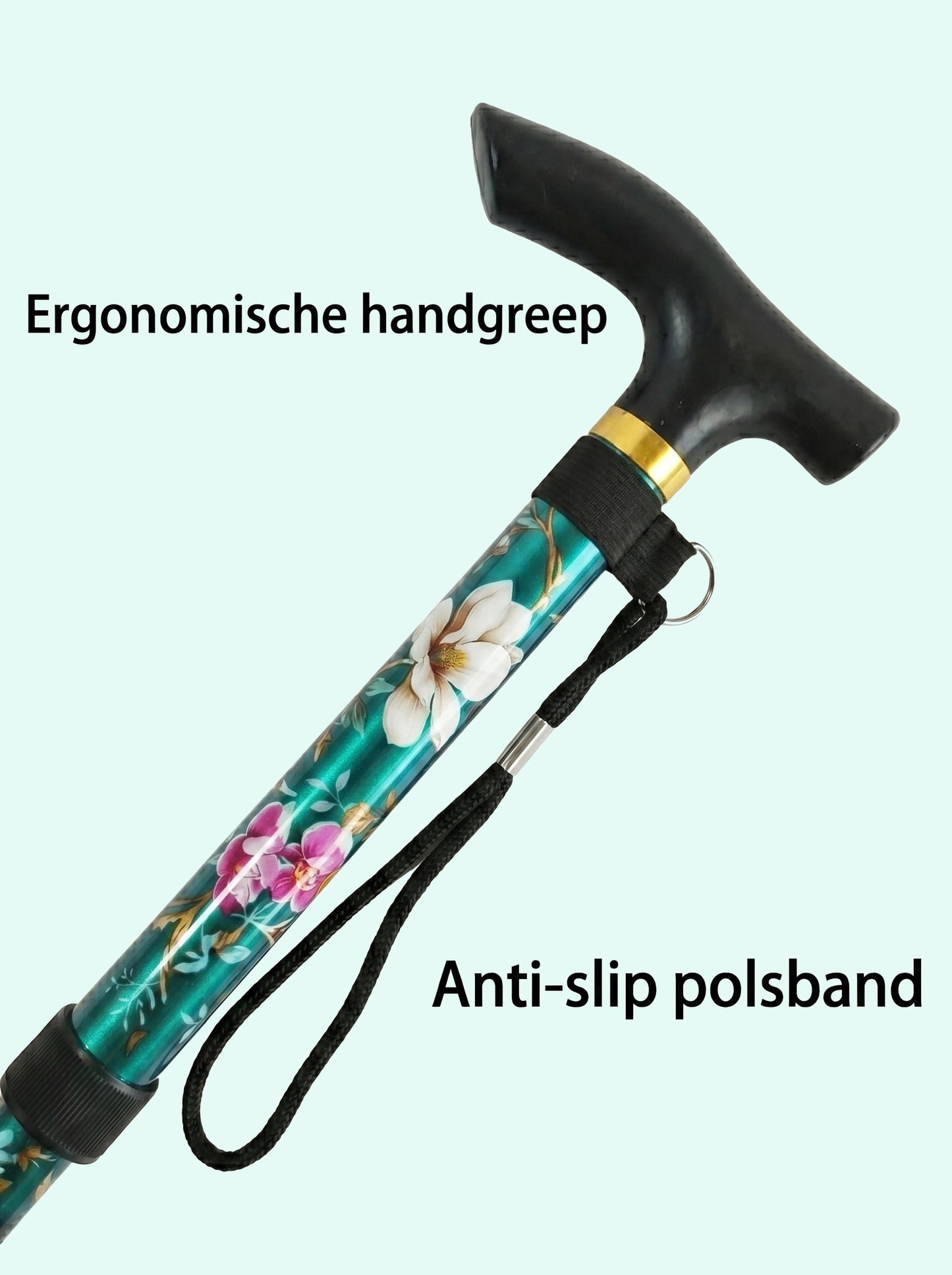 Luxe Opvouwbare Wandelstok "Groene Bloemen" - Verstelbaar & Lichtgewicht Aluminium