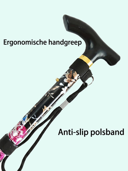 Luxury Folding Walking Cane "Black Flowers" - Adjustable & Lightweight Aluminum