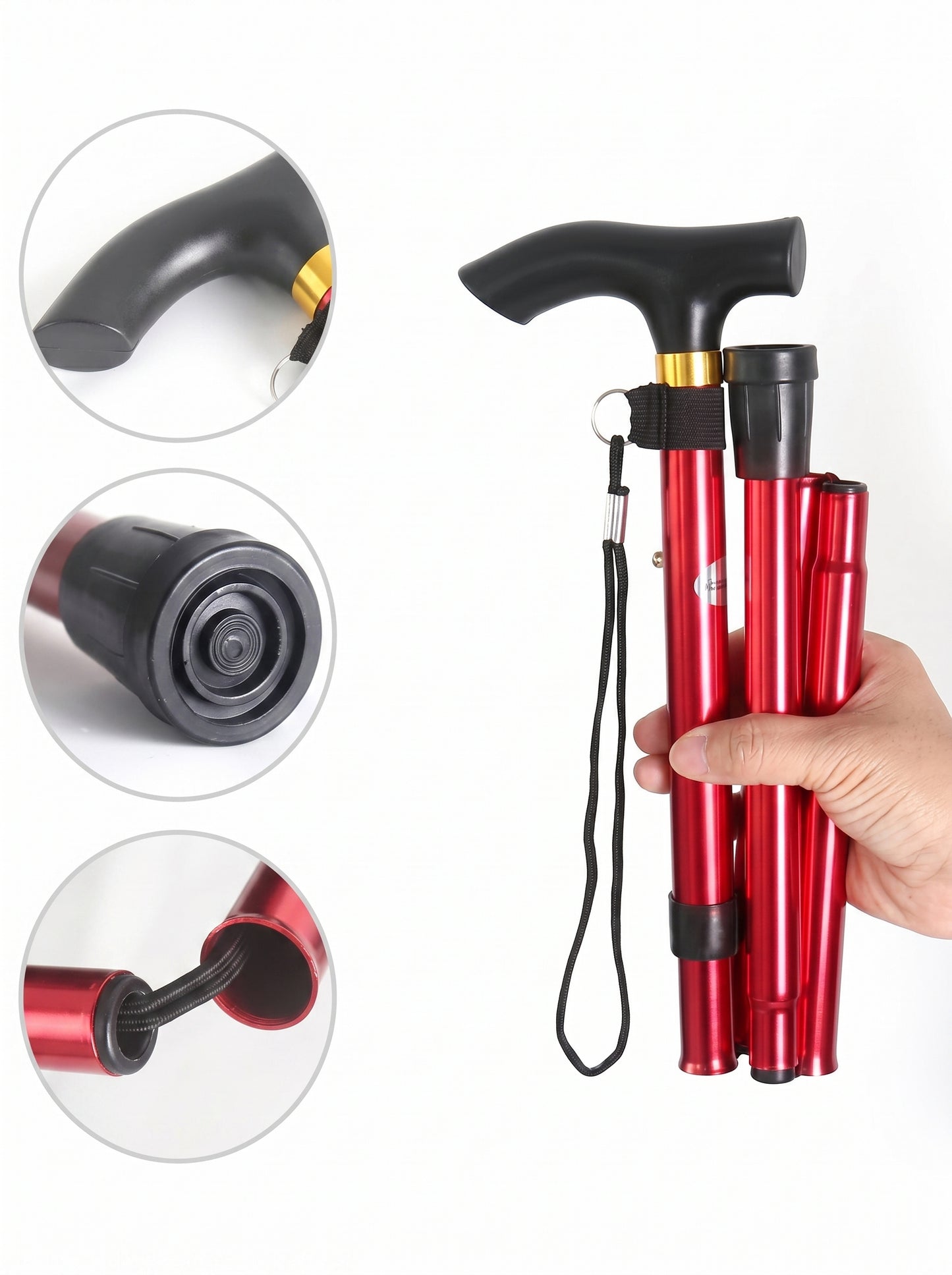 Luxe Opvouwbare Wandelstok "Elegant Rood" - Verstelbaar & Lichtgewicht Aluminium
