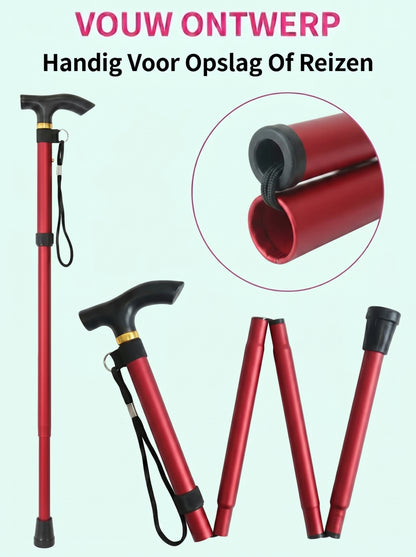 Luxe Opvouwbare Wandelstok "Elegant Rood" - Verstelbaar & Lichtgewicht Aluminium