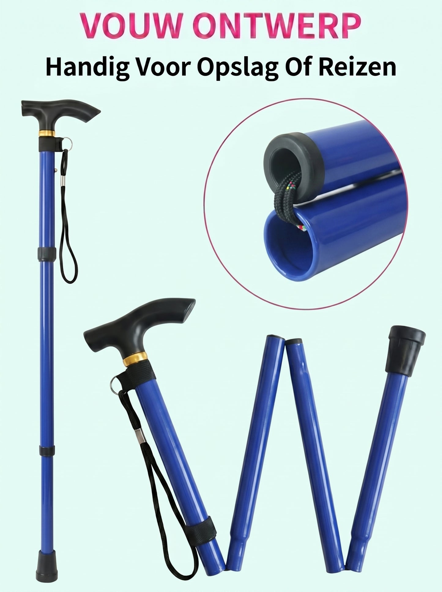 Luxe Opvouwbare Wandelstok "Koninklijk Blauw" - Verstelbaar & Lichtgewicht Aluminium
