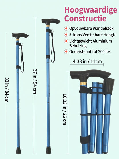 Luxe Opvouwbare Wandelstok "Koninklijk Blauw" - Verstelbaar & Lichtgewicht Aluminium
