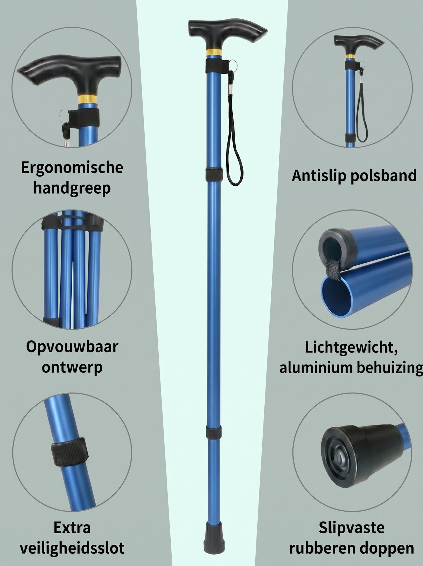 Luxe Opvouwbare Wandelstok "Koninklijk Blauw" - Verstelbaar & Lichtgewicht Aluminium