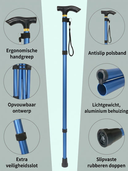 Luxe Opvouwbare Wandelstok "Koninklijk Blauw" - Verstelbaar & Lichtgewicht Aluminium