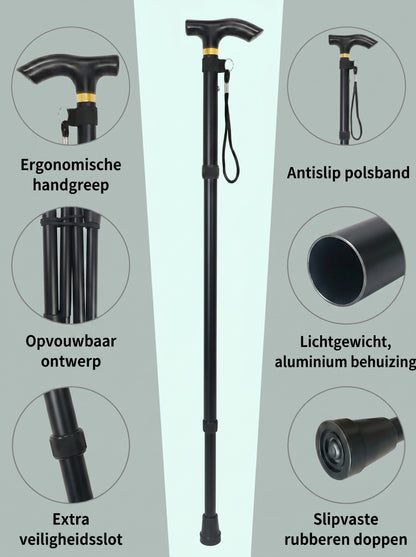 Luxe Opvouwbare Wandelstok "Elegant Zwart" - Verstelbaar & Lichtgewicht Aluminium