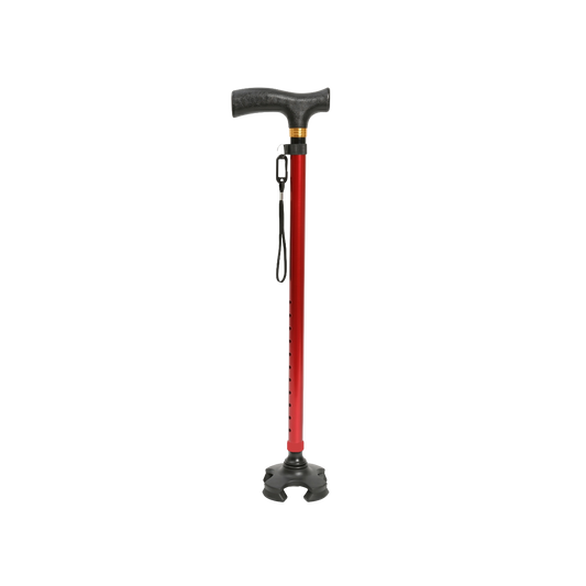Verstelbare Wandelstok met 4-Poots Basis - Rood