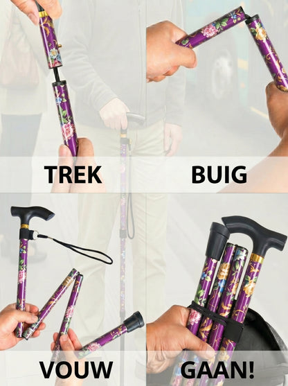 Luxury Folding Walking Cane "Purple Flowers" - Adjustable & Lightweight Aluminum
