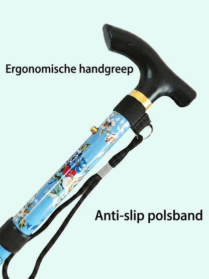 Luxury Folding Walking Cane "Blue Flowers" - Adjustable & Lightweight Aluminum