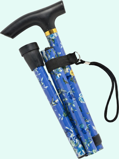 Luxe Opvouwbare Wandelstok "Blauwe Bloemen" - Verstelbaar & Lichtgewicht Aluminium