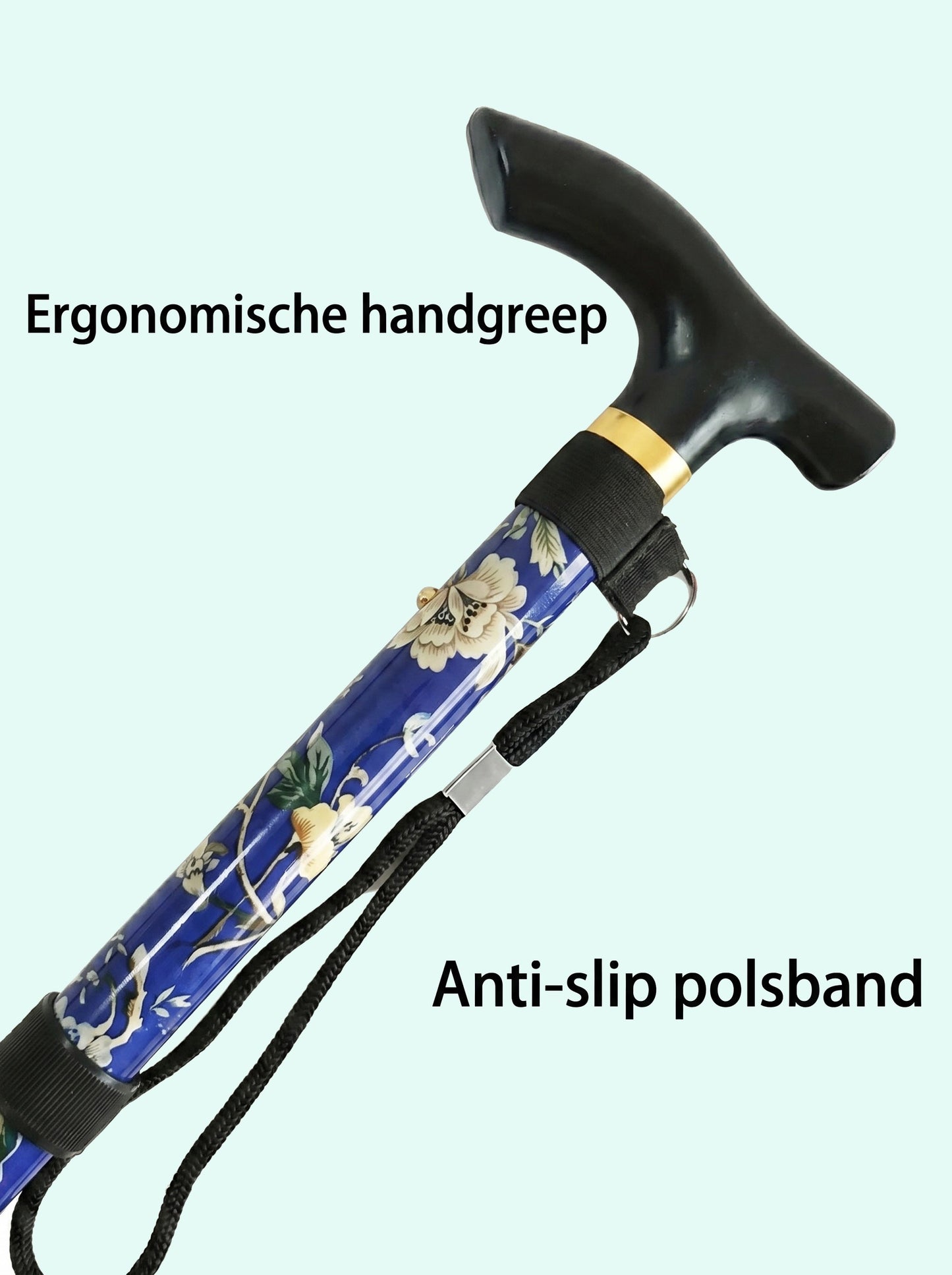 Luxe Opvouwbare Wandelstok "Blauwe Bloemen" - Verstelbaar & Lichtgewicht Aluminium