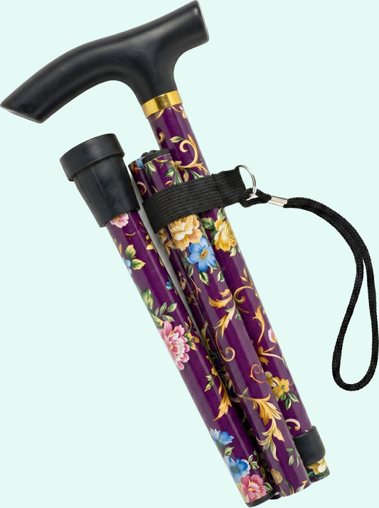 Luxe Opvouwbare Wandelstok "Paarse Bloemen" - Verstelbaar & Lichtgewicht Aluminium