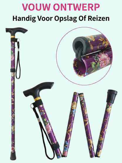 Luxury Folding Walking Cane "Purple Flowers" - Adjustable & Lightweight Aluminum