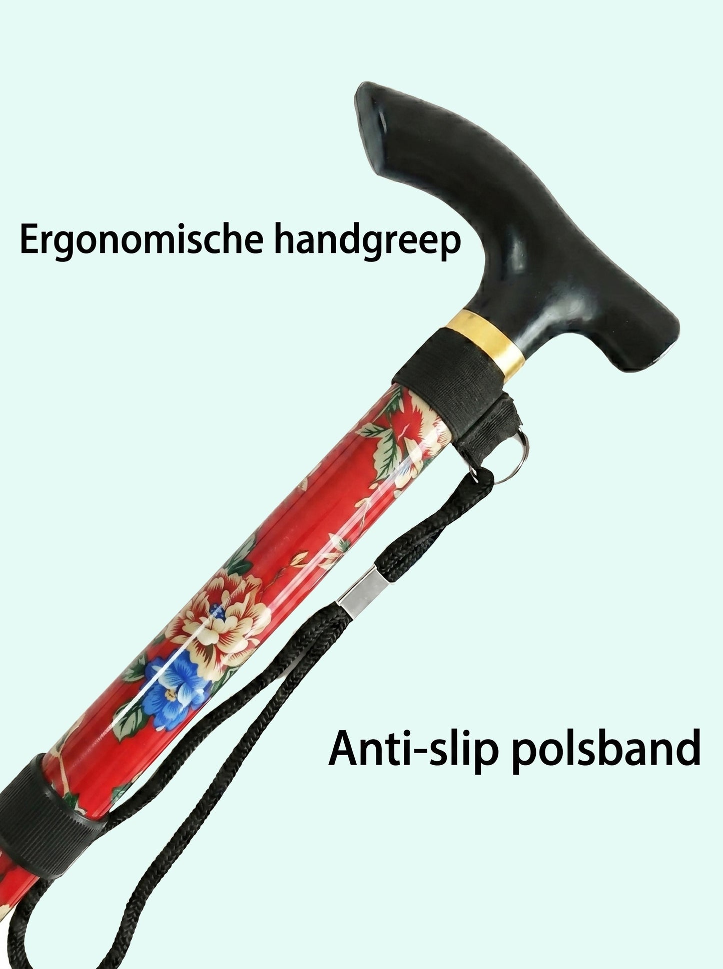 Luxury Folding Walking Cane "Red Flowers" - Adjustable & Lightweight Aluminum