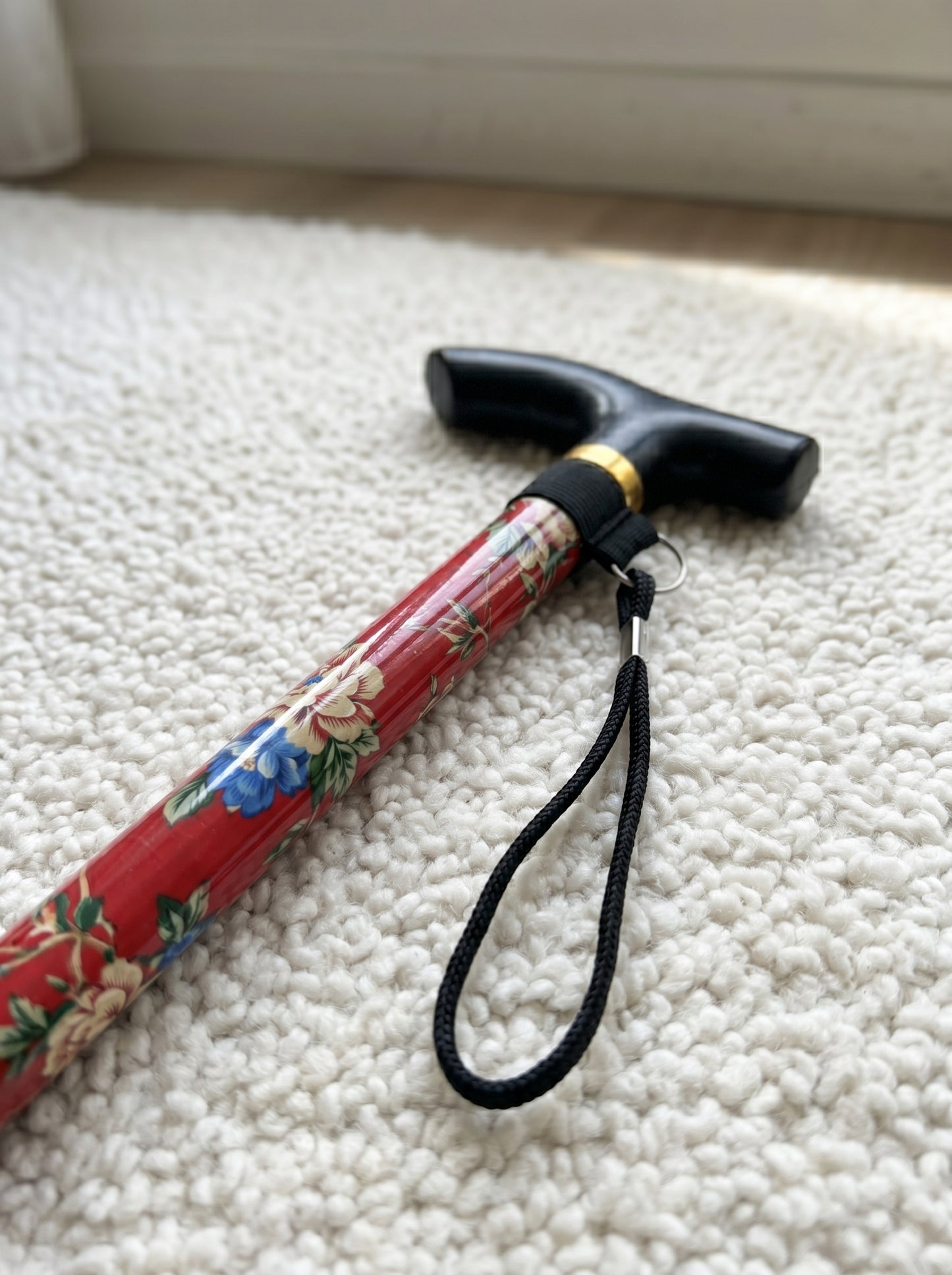 Luxury Folding Walking Cane "Red Flowers" - Adjustable & Lightweight Aluminum