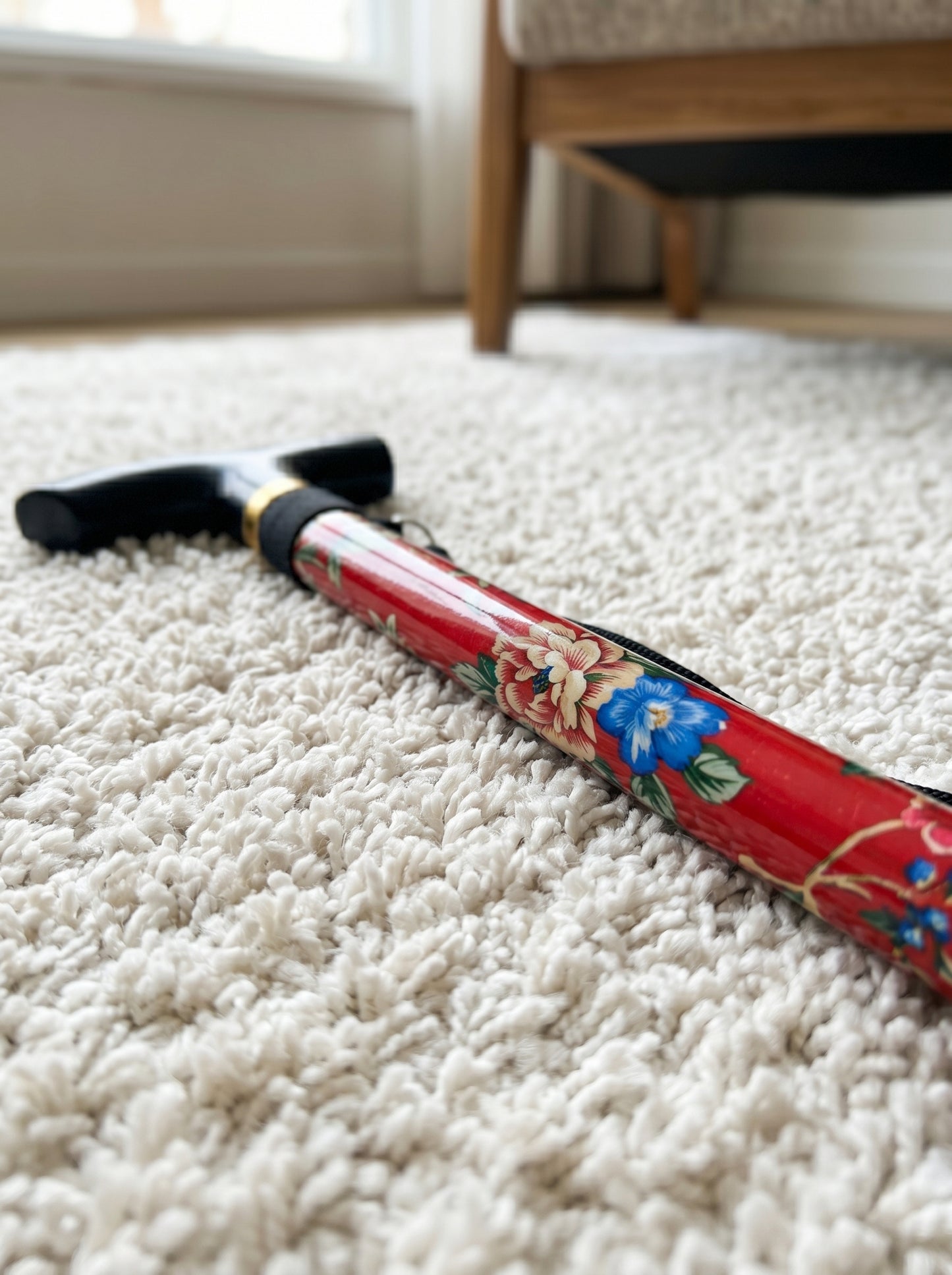 Luxury Folding Walking Cane "Red Flowers" - Adjustable & Lightweight Aluminum