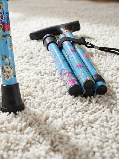 Luxury Folding Walking Cane "Blue Flowers" - Adjustable & Lightweight Aluminum